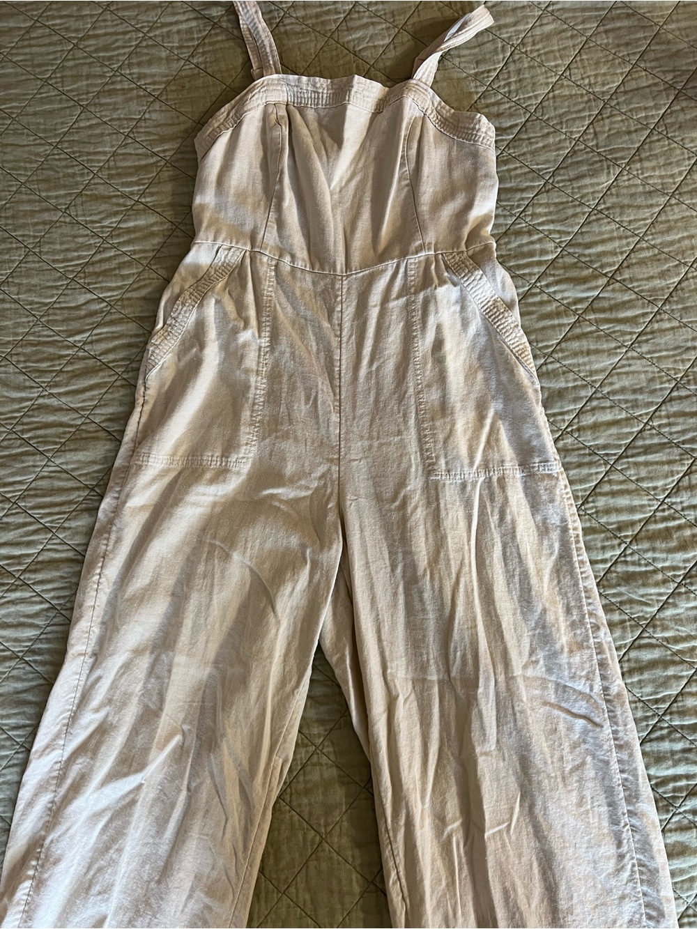 Old Navy Cream Wide-Leg Linen-Blend Jumpsuit with Adjustable Straps